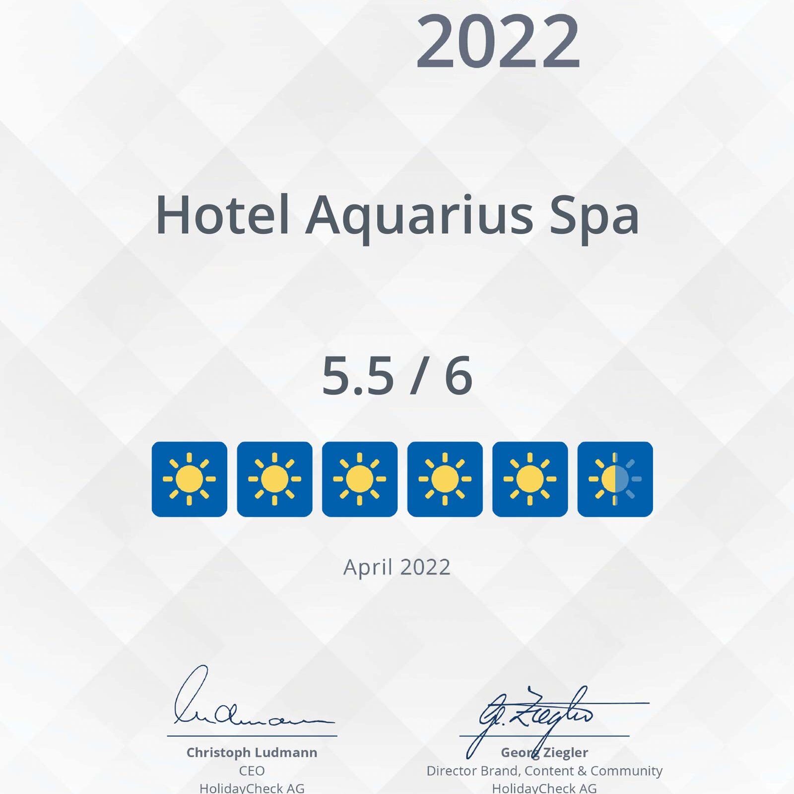 holidaycheck 2022 dla hotelu AQAURIUS SPA